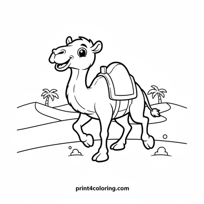 Happy Camel's Playful Desert Dash - free printable coloring page