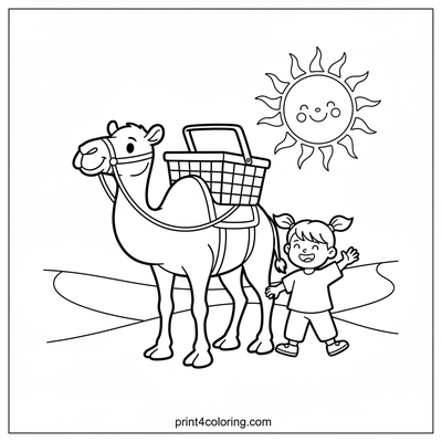 Camel's Sunny Picnic Adventure - free printable coloring page