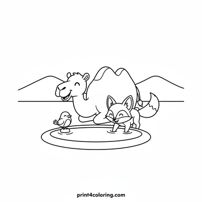 Desert Oasis Friends - free printable coloring page