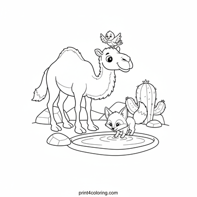 Desert Oasis Friends - free printable coloring page