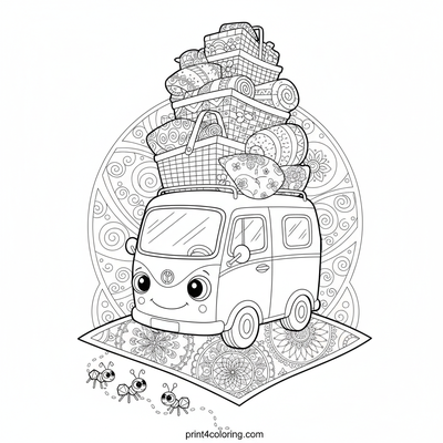 Whimsical Wheels & Picnic Thrills - free printable coloring page