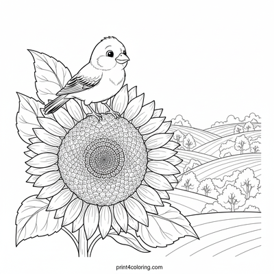 Sunflower Majesty: A Canary's Perch - free printable coloring page
