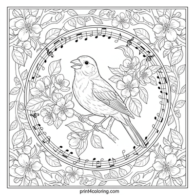 Canary's Apple Blossom Serenade - free printable coloring page