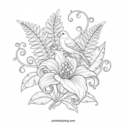 Enchanted Canary on a Glowing Bloom - free printable coloring page