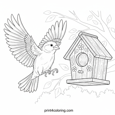 Golden Flight Home: Canary's Journey to the Cozy Birdhouse - free printable coloring page