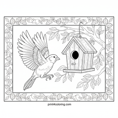 Canary's Grand Arrival: Detailed Flight to the Birdhouse - free printable coloring page