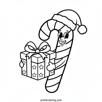 Sweet Gift from a Friendly Candy Cane! - free printable coloring page