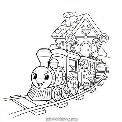 Sweet Candy Train Adventure - free printable coloring page