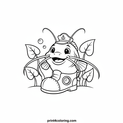 Captain Catfish's Whimsical Submarine Voyage - free printable coloring page
