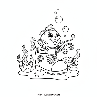 Captain Catfish's Submarine Garden Adventure - free printable coloring page