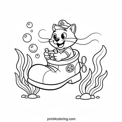 Captain Catfish's Whimsical Submarine Adventure! - free printable coloring page
