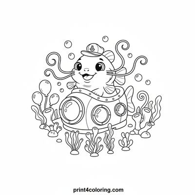 Captain Catfish's Whimsical Submarine Ride - free printable coloring page