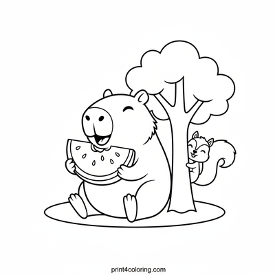 Capybara's Watermelon Picnic - free printable coloring page