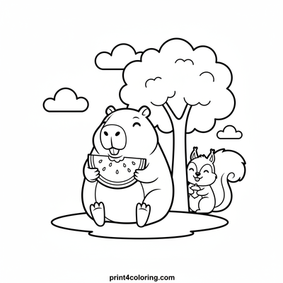 Capybara's Watermelon Wonderland - free printable coloring page