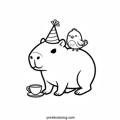 Capybara's Fancy Tea Time - free printable coloring page