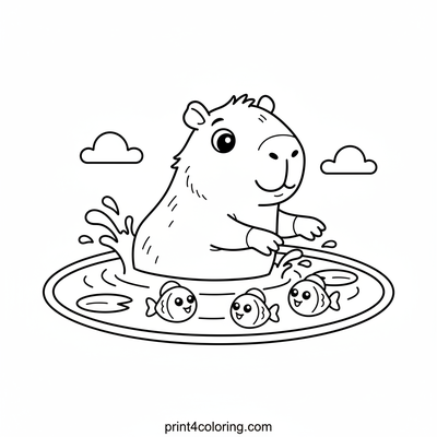 Capybara's Happy Pond Splash - free printable coloring page