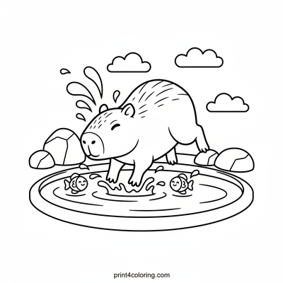 Capybara's Happy Pond Splash - free printable coloring page