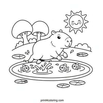 Happy Capybara Pond Dive - free printable coloring page