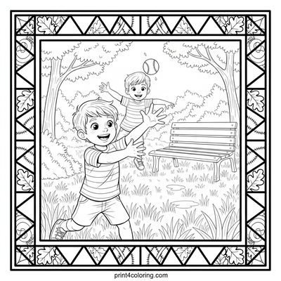 Sunny Day Catch: Park Play Pattern Frame - free printable coloring page