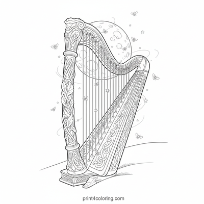 Celestial Harp's Starry Serenade - free printable coloring page