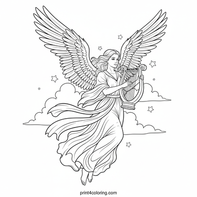 Heavenly Harpist's Serenade - free printable coloring page