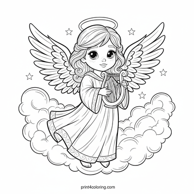Cloud Melody Angel - free printable coloring page