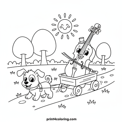 Cello's Wobbly Wagon Ride - free printable coloring page