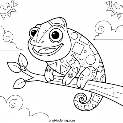 Smiling Chameleon's Color Game - free printable coloring page