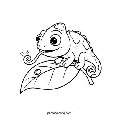 Chameleon's Morning Dewdrop Snack - free printable coloring page