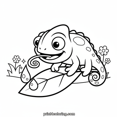 Chameleon's Dewdrop Delight - free printable coloring page