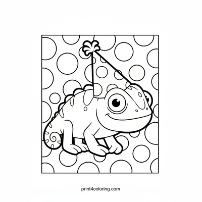 Polka-Dot Party Chameleon's Silly Hide-and-Seek - free printable coloring page