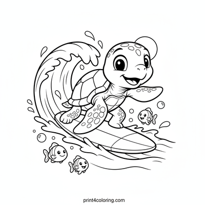 Cheerful Turtle's Big Wave Ride! - free printable coloring page