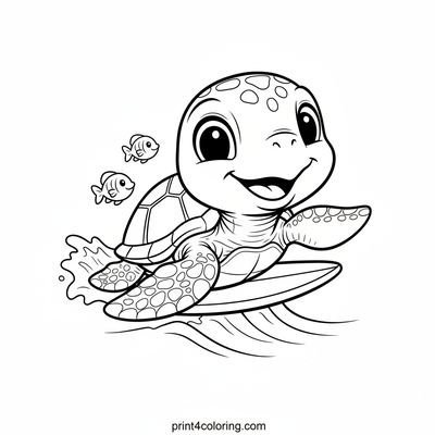 Wavy Rider: Cheerful Sea Turtle Surfer - free printable coloring page