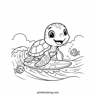 Smiling Sea Turtle Surfer - free printable coloring page
