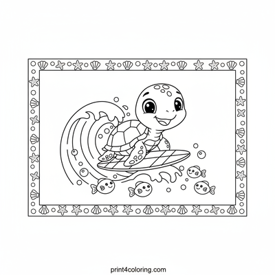 Smiling Surfer Sea Turtle Adventure - free printable coloring page