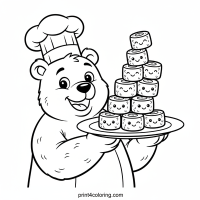 Chef Bear's Silly Sushi Tower - free printable coloring page