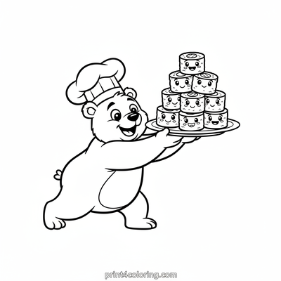Chef Bear's Wobbly Sushi Challenge - free printable coloring page