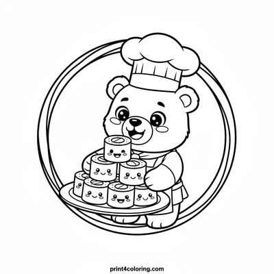 Chef Bear's Wobbly Sushi Tower Adventure - free printable coloring page