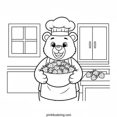 Chef Bear's Sweet Strawberry Surprise - free printable coloring page
