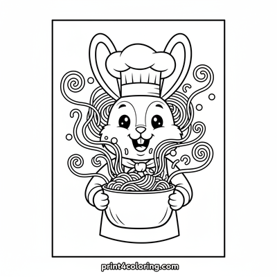 Chef Bunny's Spaghetti Spectacular - free printable coloring page
