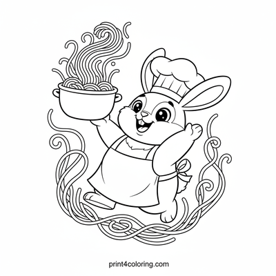 Chef Bunny's Delicious Pasta Toss - free printable coloring page