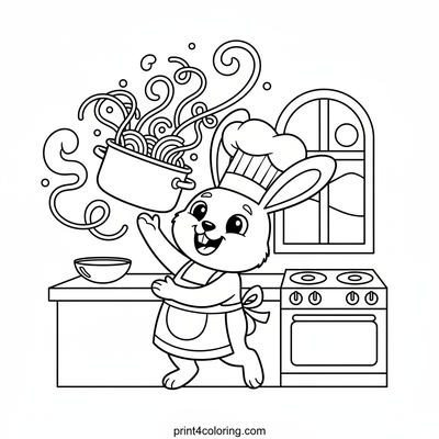 Chef Bunny's Super Spaghetti Toss! - free printable coloring page