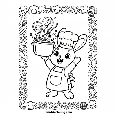 Chef Bunny's Playful Pasta Party - free printable coloring page