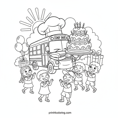 The Chef Bus Birthday Delivery - free printable coloring page