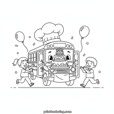 Chef Bus Delivering Joy: Birthday Bash! - free printable coloring page