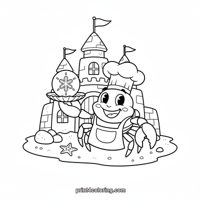 Chef Crab's Sandcastle Supper - free printable coloring page