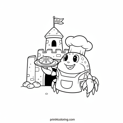 Chef Crab's Sandcastle Supper - free printable coloring page