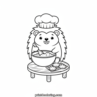 Little Chef Hedgehog's Baking Adventure - free printable coloring page
