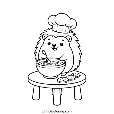 Tiny Chef Hedgehog's Baking Adventure - free printable coloring page