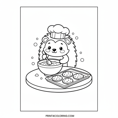 Hedgehog Baker's Sweet Surprises - free printable coloring page